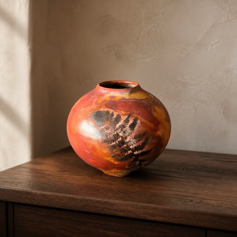 Dalton Handcrafted Raku or Saggar Fired Ceramic Vase Colorful
